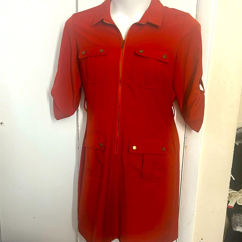 Sharagano Shirt Dress Rust/Orange Zipper Front Dress 12
